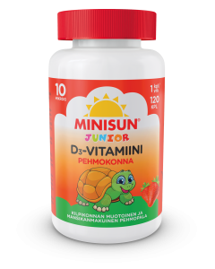 Minisun D-vitamiini Pehmokonna Mansikka 10 mikrog 120 purutabl