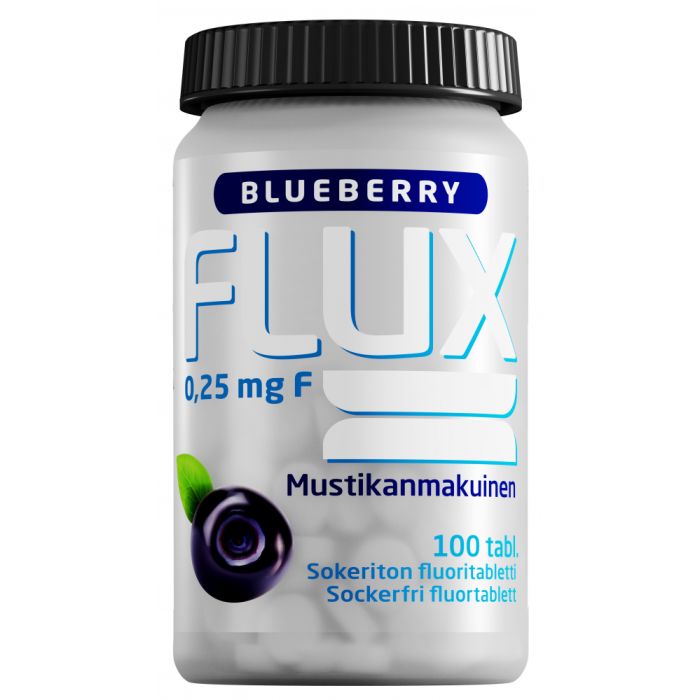 1000019089_Flux_Blueberry_fluoritabletti_250_mikrog_100_imeskelytabl_pakkauskuva_Pakkauskuva20844_jpg